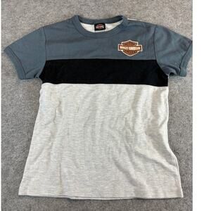 Harley Davidson Shirt Kids Size 8/10 Gray Colorblock Short Sleeve Tee Moto Biker